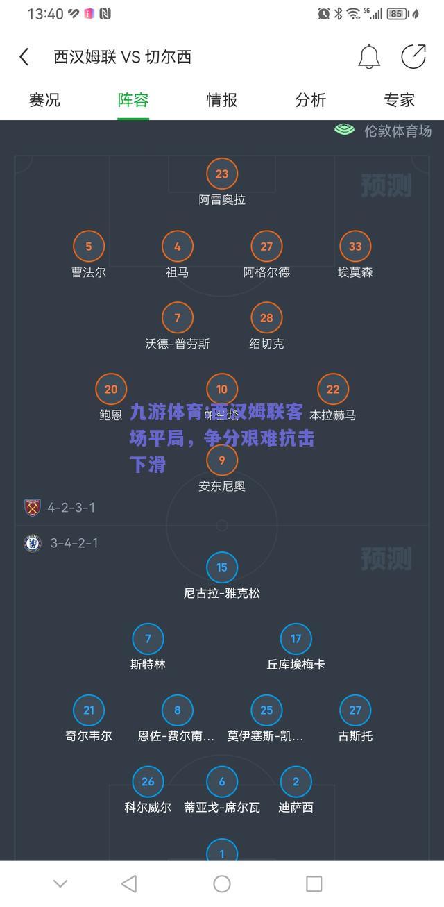 西汉姆联客场平局，争分艰难抗击下滑